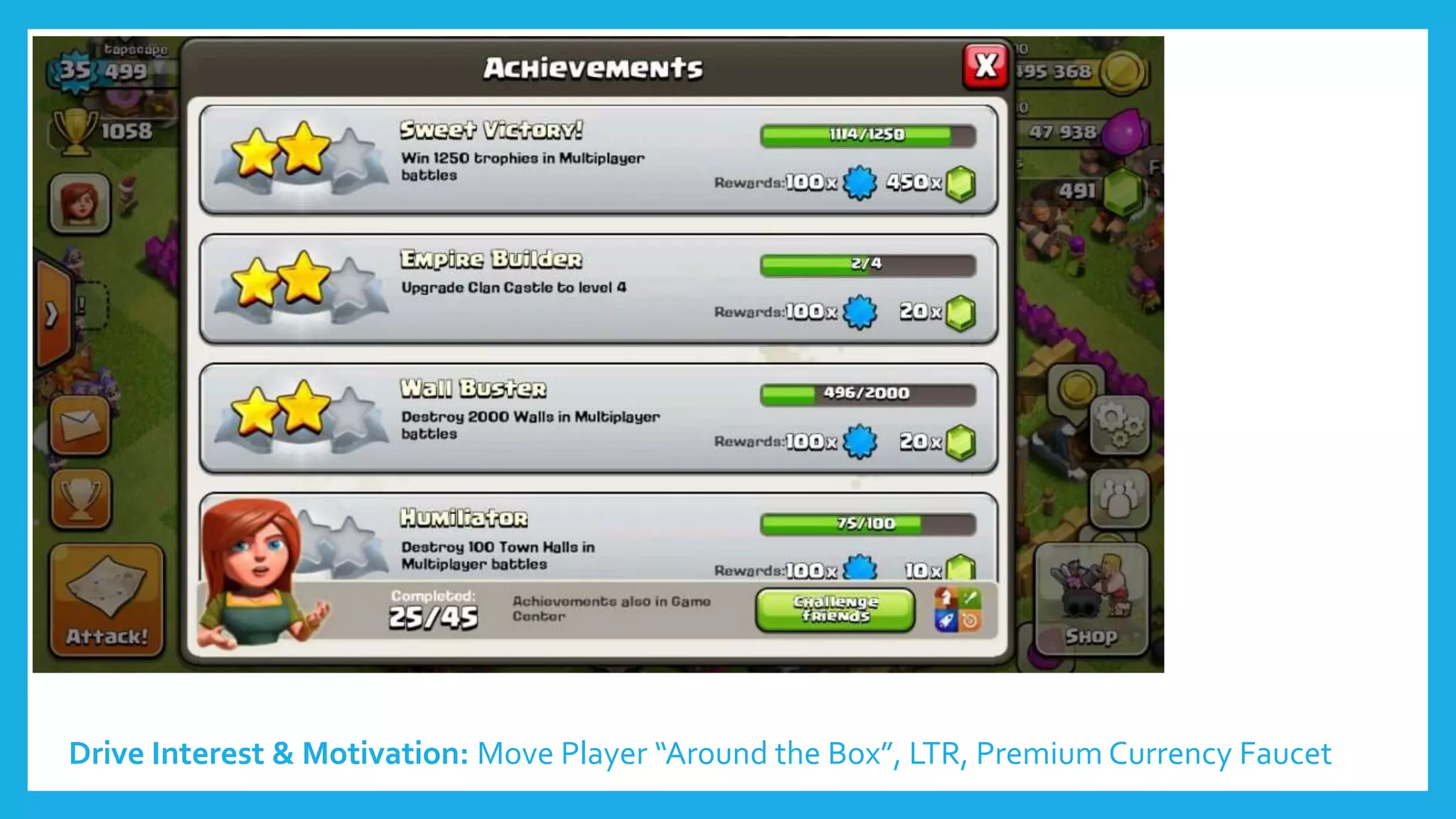 Drive Interest & Motivation: Move Player “Around the Box”, LTR, Premium Currency Faucet
 