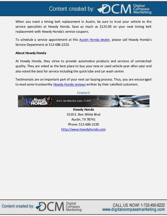 Austin honda dealer offers auto repair coupons