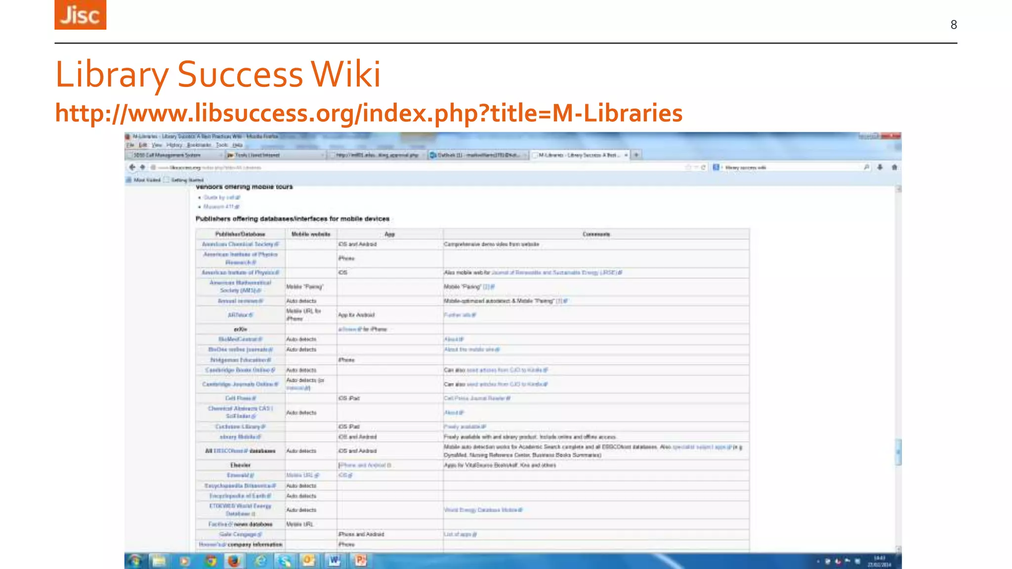 Library Success Wiki
8
http://www.libsuccess.org/index.php?title=M-Libraries
 