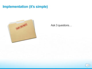 Implementation (it’s simple)
Ask 3 questions…
 