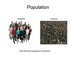 PopulationAmericaAustraliaOne tenth the population of America!