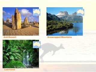 Climates
Arid Dessert
Lush Forest
Snowcapped Mountains
 