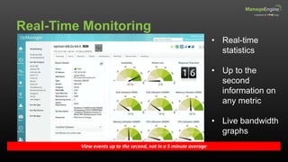 Real-Time Monitoring
View events up to the second, not in a 5 minute average
• Real-time
statistics
• Up to the
second
information on
any metric
• Live bandwidth
graphs
 