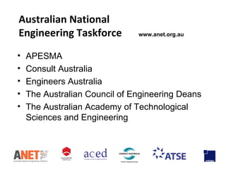Australian National Engineering Taskforce   www.anet.org.au ,[object Object],[object Object],[object Object],[object Object],[object Object]
