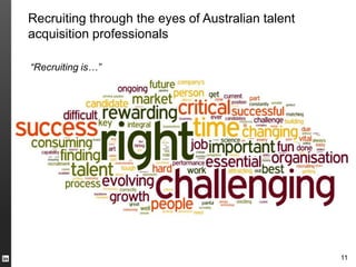 Recruiting through the eyes of Australian talent
acquisition professionals

“Recruiting is…”




                                                   11
 