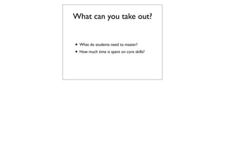What can you take out?


• What do students need to master?
• How much time is spent on core skills?
 