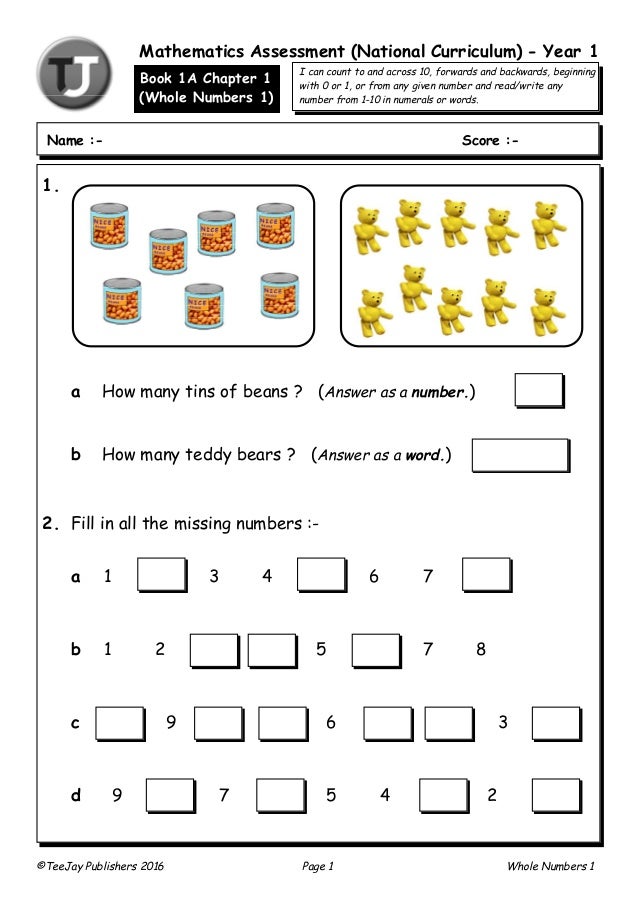 Australian Year 1 Assessment Sample
