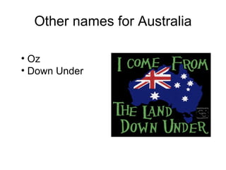 Other names for Australia Oz Down Under 