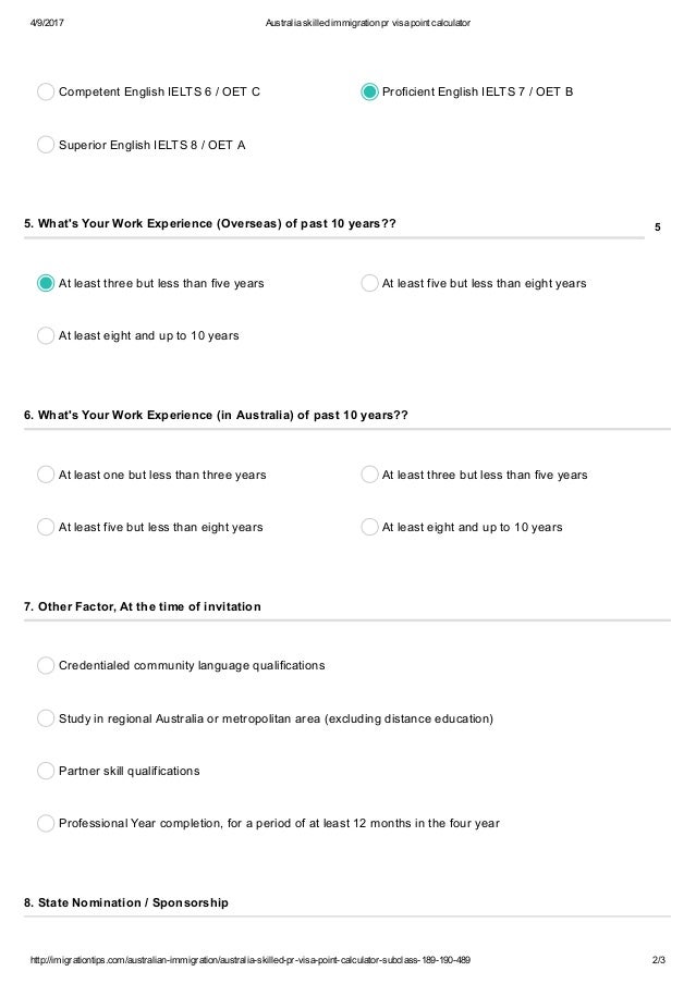 Australia eoi points calculator