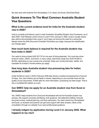 Australia Student Visa 2026 Guide – India Level 2 Students | PDF