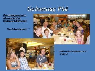 Geburtstag Phil Geburtstagsessen im All-You-Can-Eat Restaurant „Sizzlers“. Das Geburtstagskind Neffe meiner Gasteltern aus England 