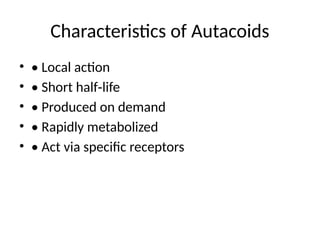Autacoids Functions Comprehensive Overview of Autacoids, Histamine, and Antihistamines in ...