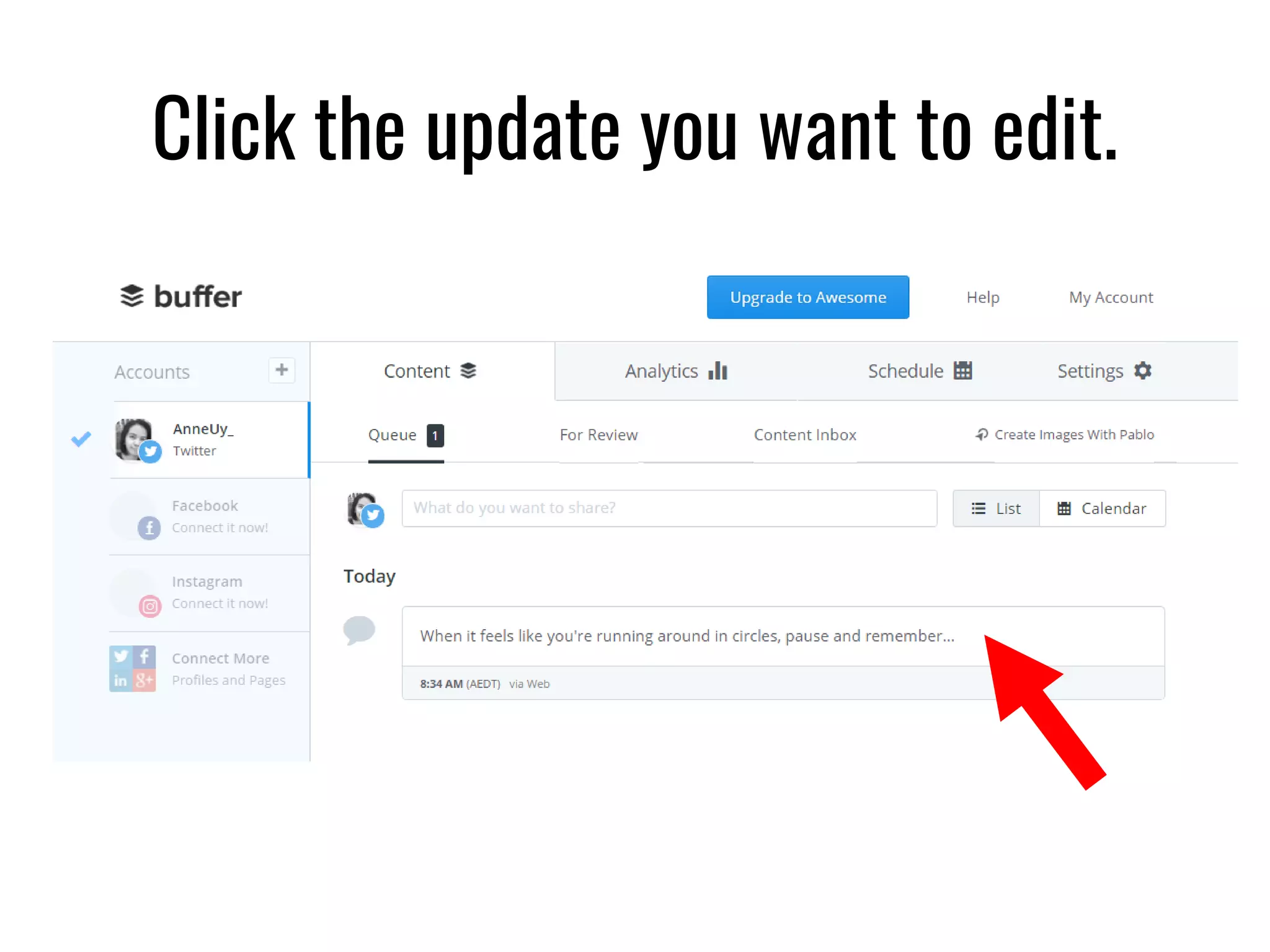 Click the update you want to edit.
 