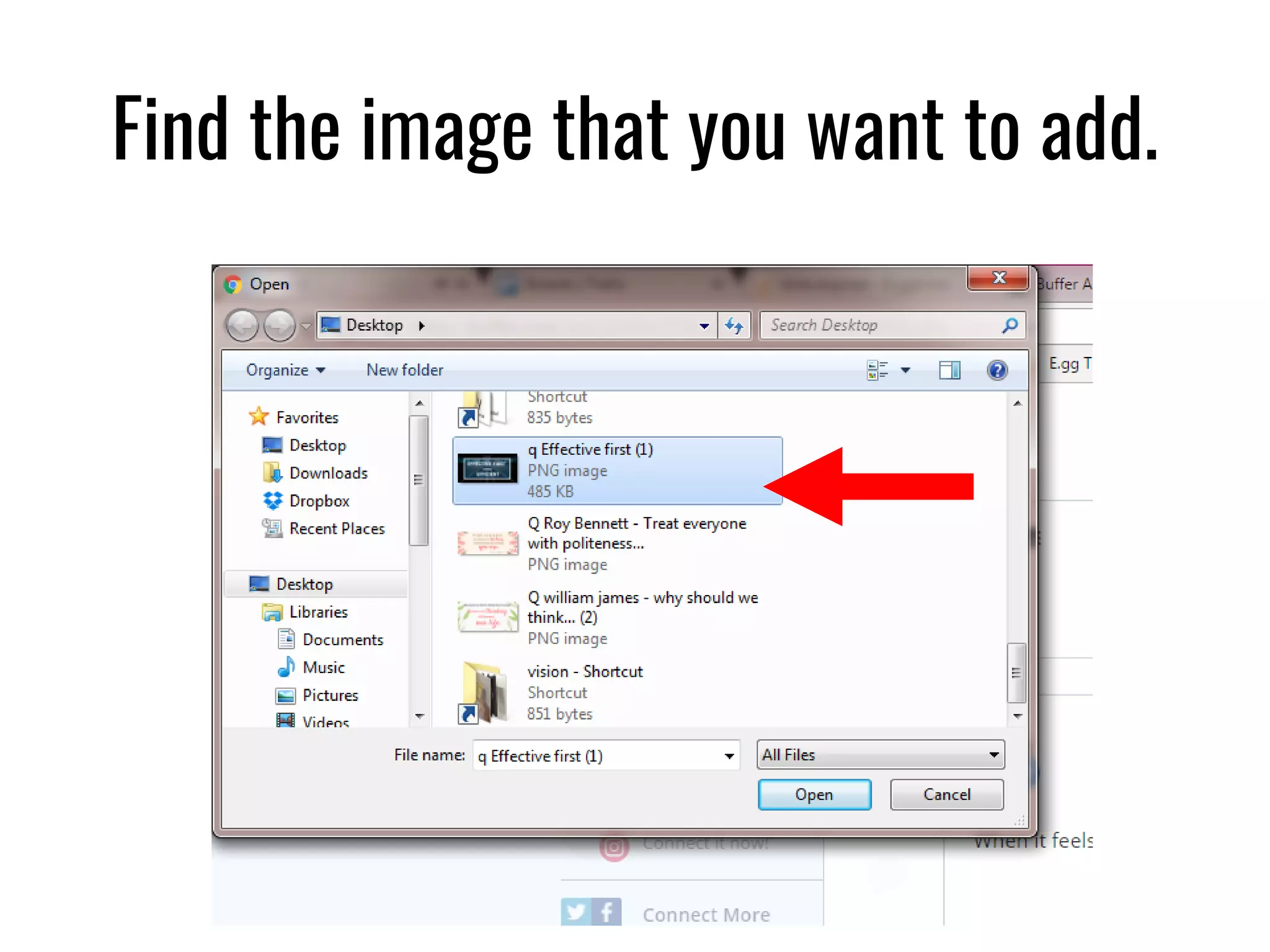 Find the image that you want to add.
 