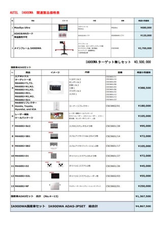 AUTEL IA900WA 関連製品価格表
IA900WA ターゲット無しセット 3,500,000
 