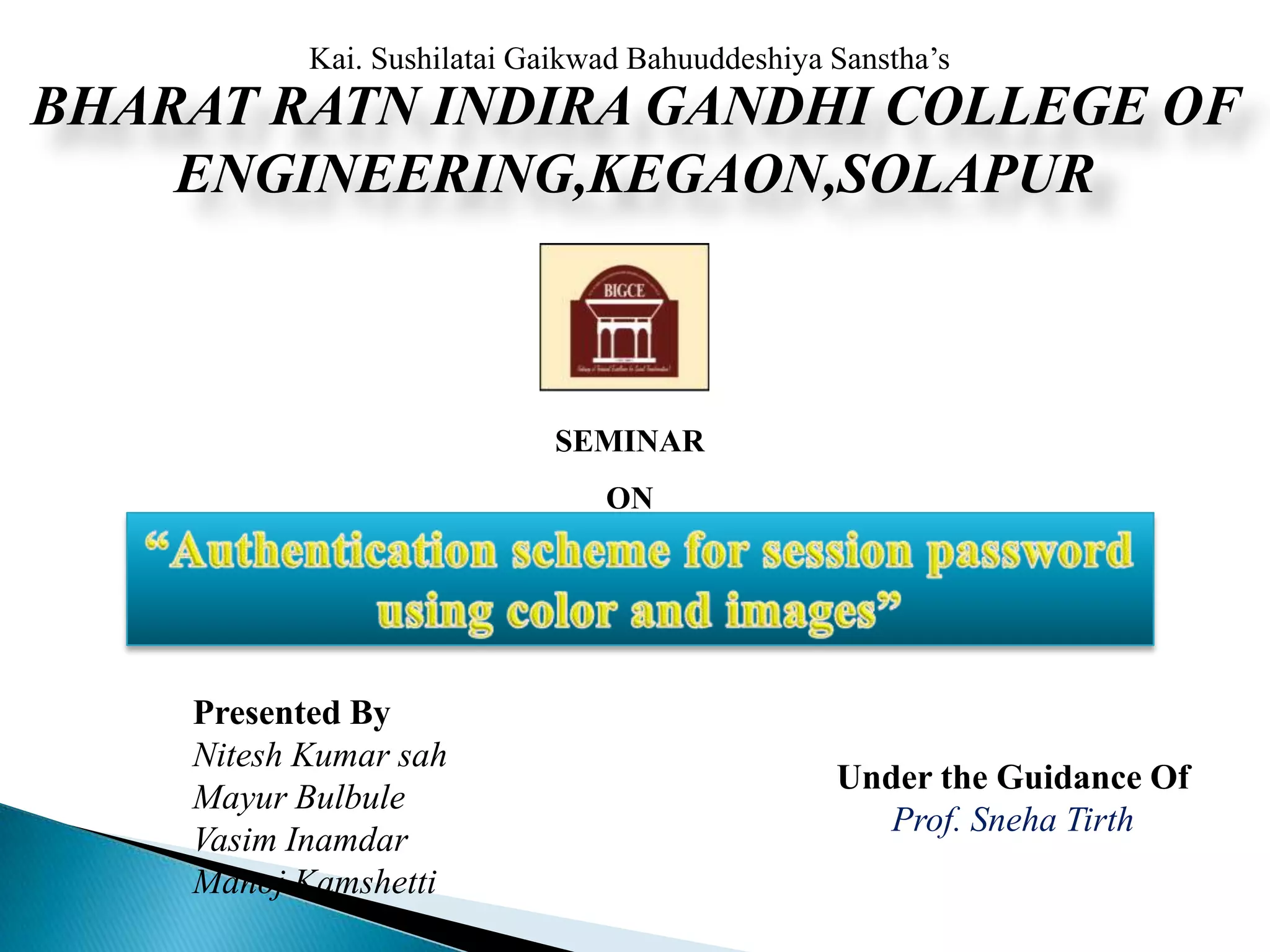 Authentication scheme for session password using Images and color | PPT