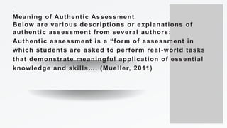 authentic assessment as part of the classroom assessment | PPTX
