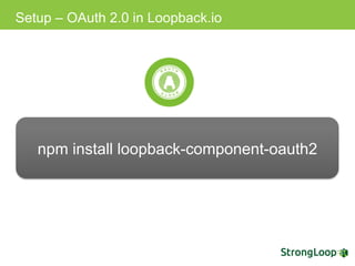 Setup – OAuth 2.0 in Loopback.io
npm install loopback-component-oauth2
 
