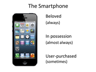 Beloved
(always)
In possession
(almost always)
User-purchased
(sometimes)
The Smartphone
 