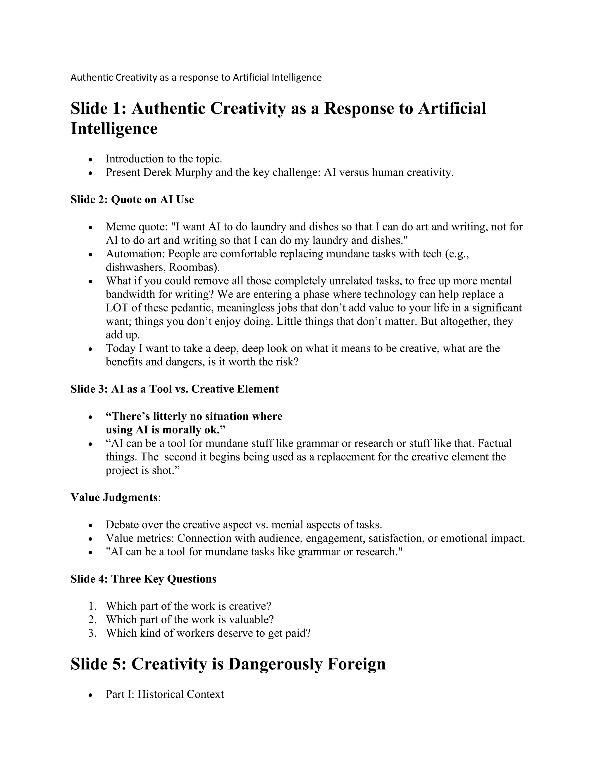 Authentic Creativity as a Response to Artificial Intelligence | PDF