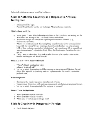 Authentic Creativity as a Response to Artificial Intelligence | PDF