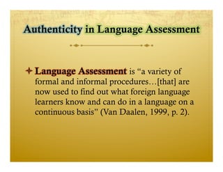 Authentic Language Scale Understanding Authenticity in Language Teaching & Assessment | PDF