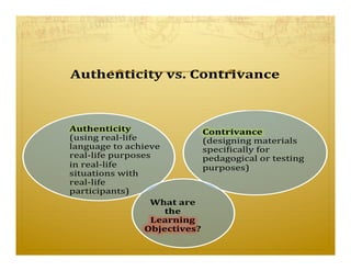 Contrivance Example Understanding Authenticity in Language Teaching & Assessment | PDF