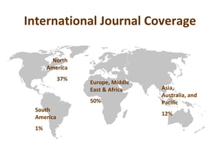 International Journal Coverage North America 37% South America 1% Europe, Middle East & Africa 50% Asia, Australia, and Pacific 12% 
