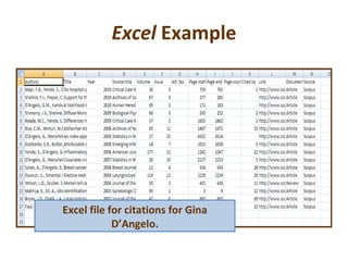 Excel  Example Excel file for citations for Gina D’Angelo. 