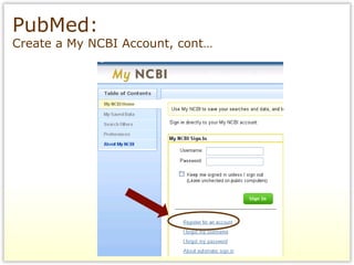 PubMed:  Create a My NCBI Account, cont… 