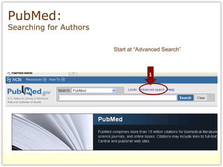 PubMed:  Searching for Authors Start at “Advanced Search” 