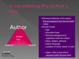 (Author, audience, purpose) Rhetorical Context | PPTX