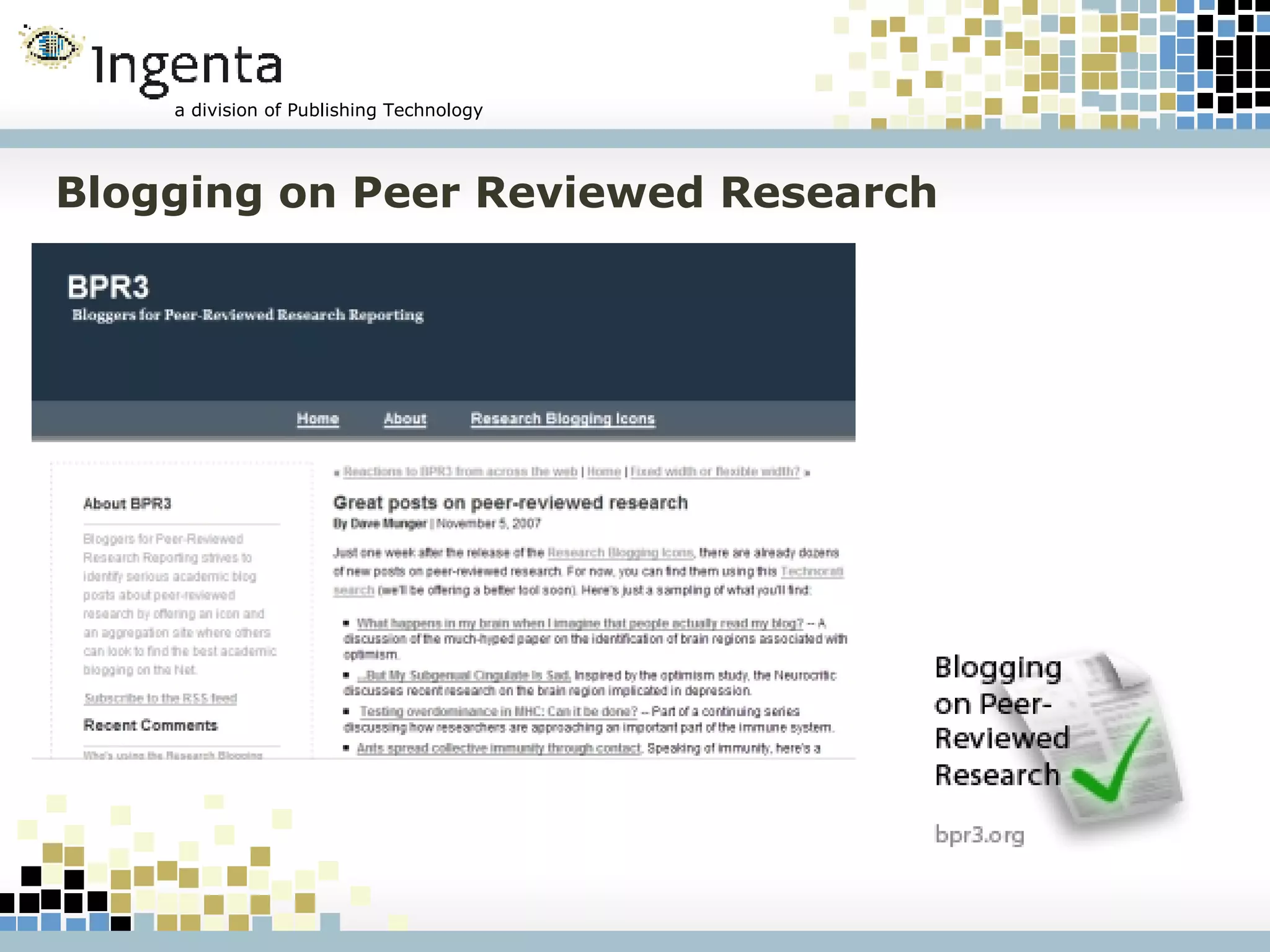 Blogging on Peer Reviewed Research
