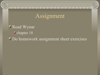Assignment Read Wynar chapter 18 Do homework assignment sheet exercises 