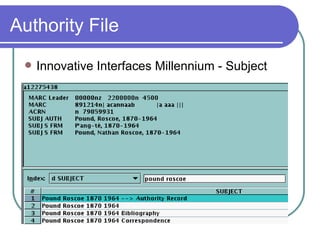 Authority File Innovative Interfaces Millennium - Subject 