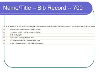 Name/Title – Bib Record -- 700 