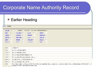 Corporate Name Authority Record Earlier Heading 