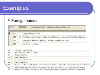 Examples Foreign names 