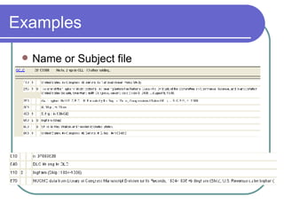 Examples Name or Subject file 