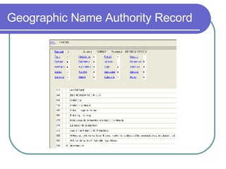 Geographic Name Authority Record 