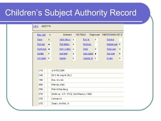 Children’s Subject Authority Record 