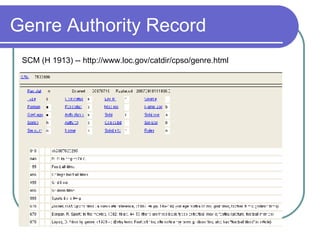 Genre Authority Record SCM (H 1913) -- http://www.loc.gov/catdir/cpso/genre.html 