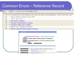 Common Errors – Reference Record 