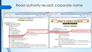 Read authority record: corporate name
Authorized corporate nameAuthorized corporate name in
110 field
 