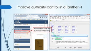 Improve authority control in dPanther -1
Inconsistent with the
authorized heading
 