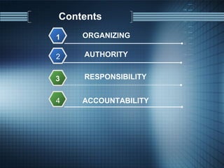 Contents AUTHORITY RESPONSIBILITY 3 ACCOUNTABILITY 4 ORGANIZING 1 2 