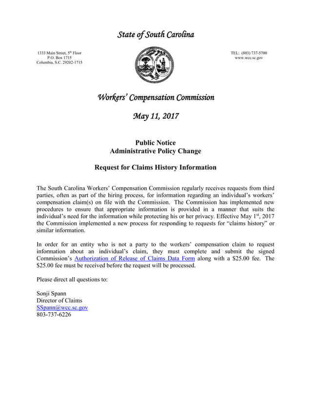 Client Alert South Carolina Workers’ Compensation PDF