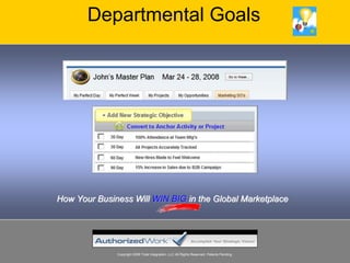 Departmental Goals




How Your Business Will WIN BIG in the Global Marketplace




              Copyright 2008 Total Integration, LLC All Rights Reserved. Patents Pending.
 