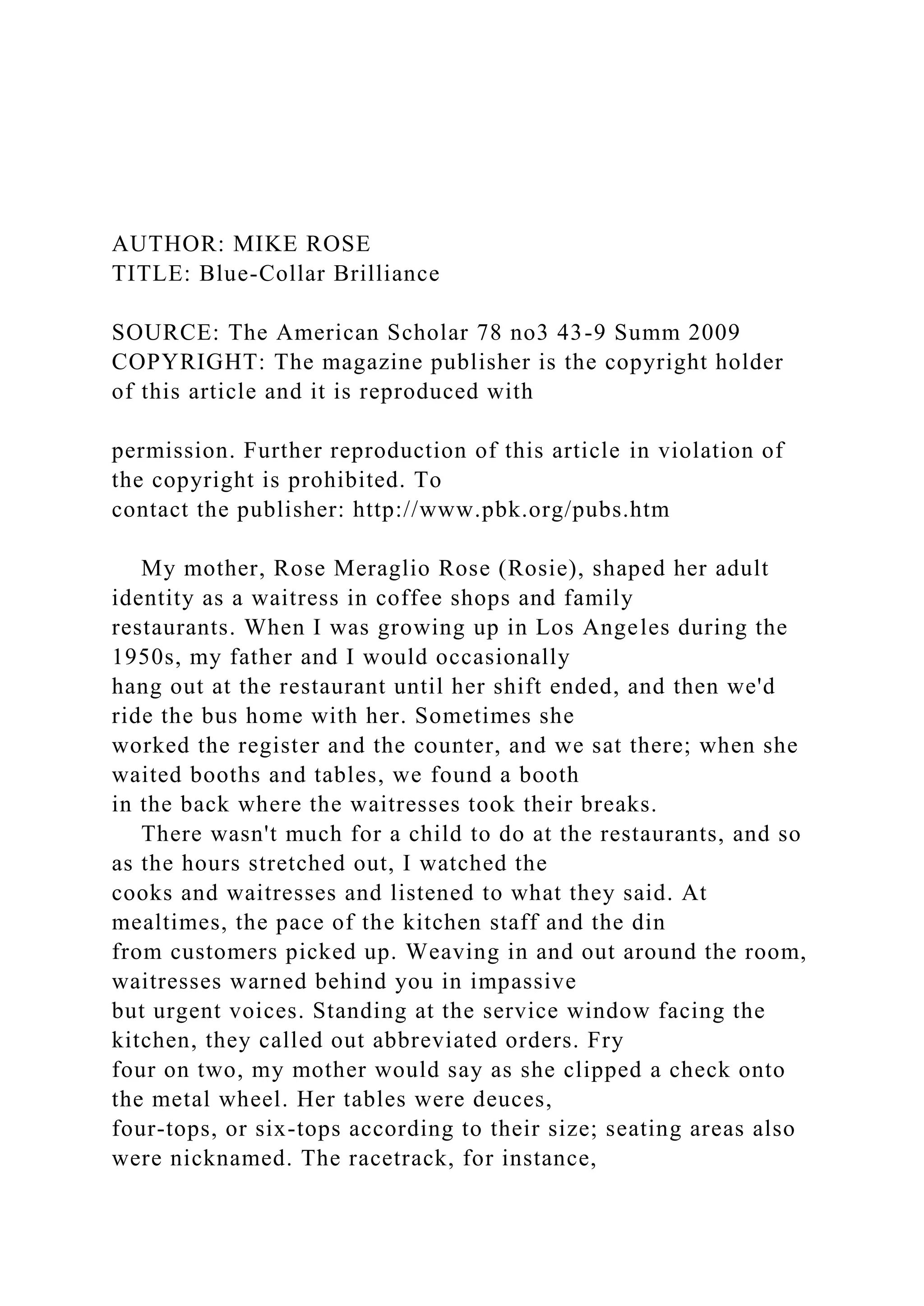 AUTHOR MIKE ROSETITLE BlueCollar BrillianceSOURCE Th.docx