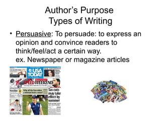 Author's Purpose ~ Interactive PPT game with 36 questions, grades 2-4